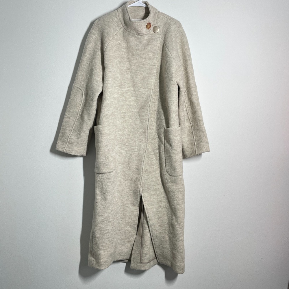 Ba&sh Coat Women 2 US 6 Ecru Come Cocoon Wool Classic Pockets Maxi Minimalist